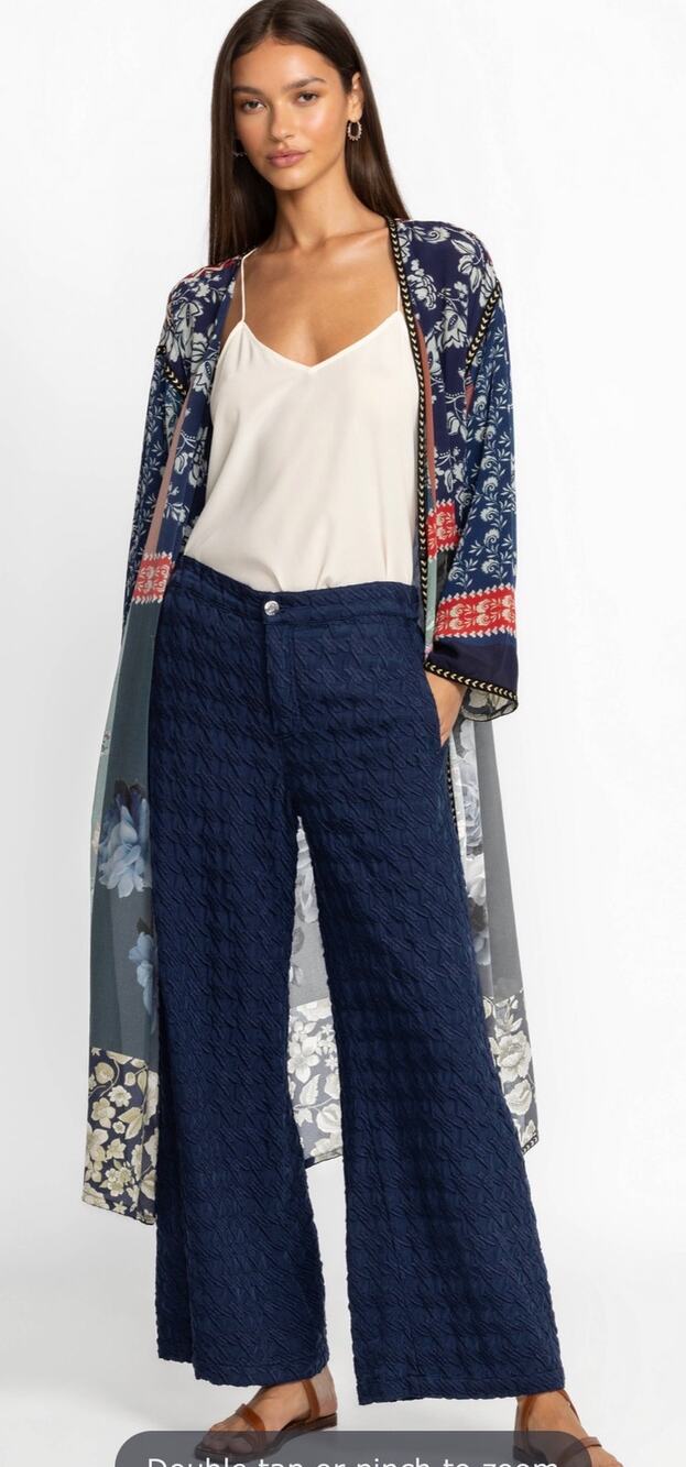 Johnny Was Hero Embroidered Houndstooth Pant in Navy